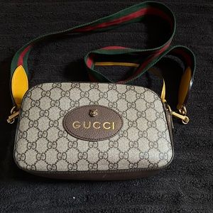 Gucci Gg Supreme Tiger Shoulder Bag Leather Beige Brown